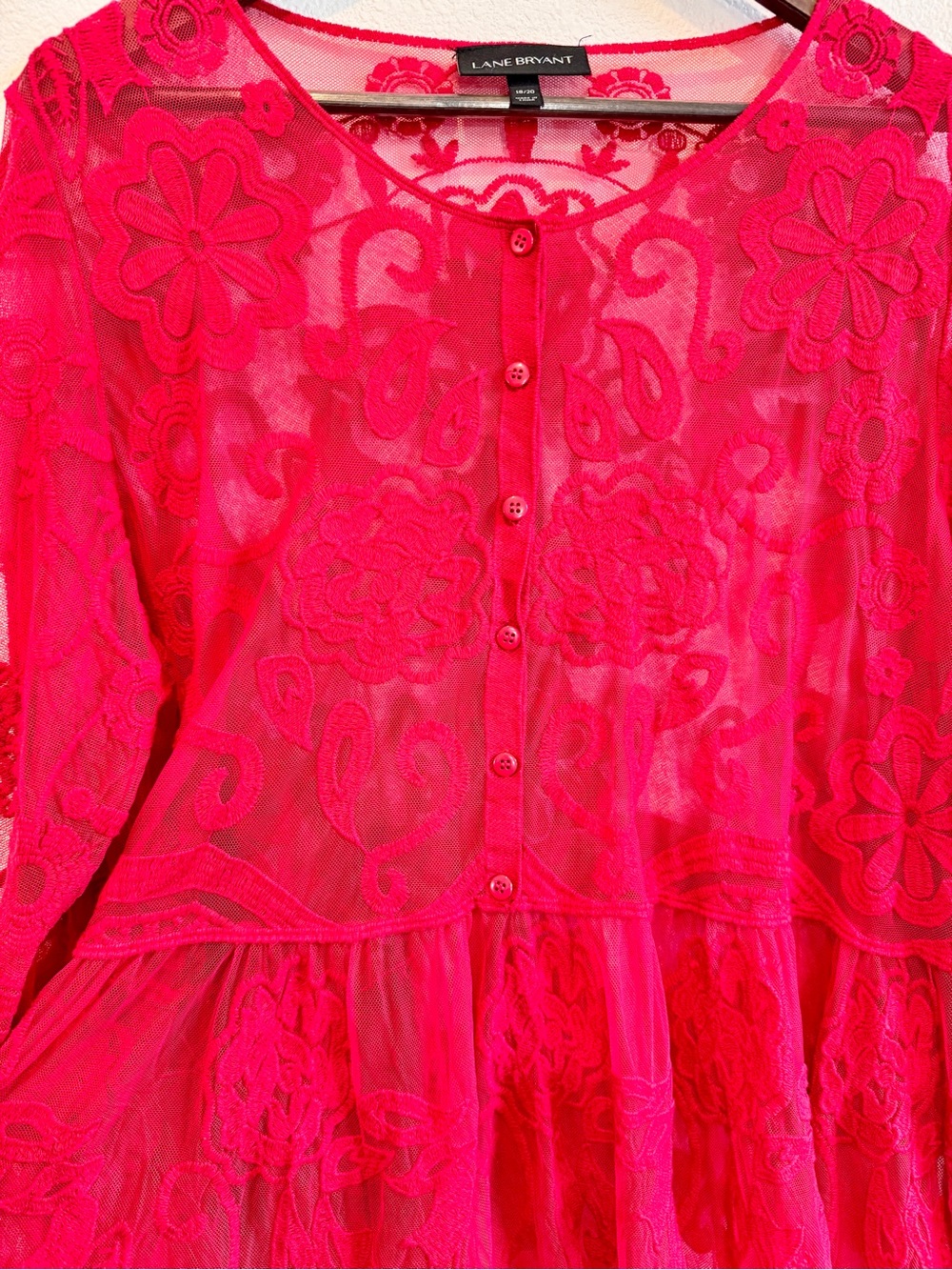 Lane Bryant Boho Fairycore Sheer Lace Tunic Top Red Romantic Goth Plus 18/20 D36 - Picture 6 of 9